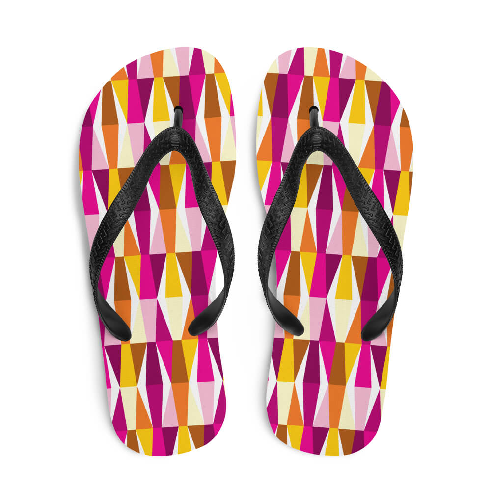 Mid Century Modern Orange Pink LozAnges Flip-Flops top view