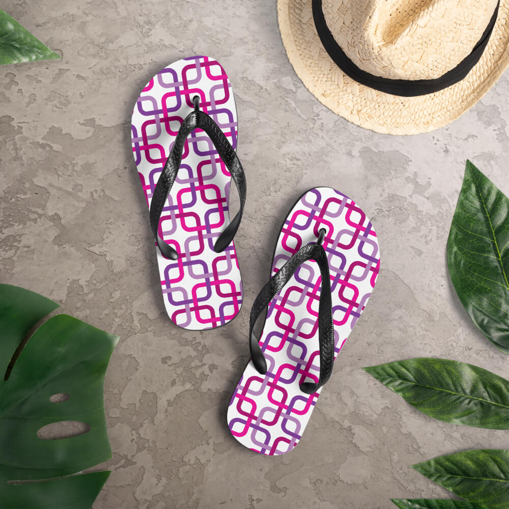 Mid Century Modern Pink PanAmTrays Flip-Flops on a deck