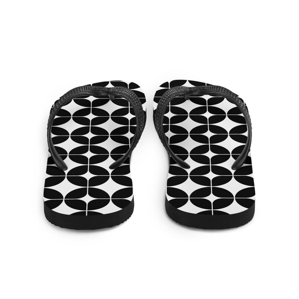 Mid Century Modern Black and White StarChips Flip-Flops back view