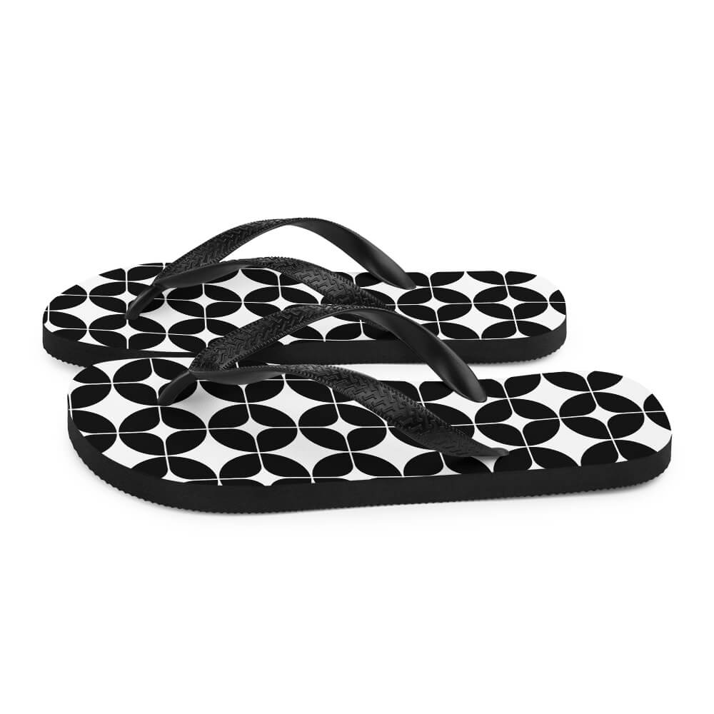 Mid Century Modern Black and White StarChips Flip-Flops side view
