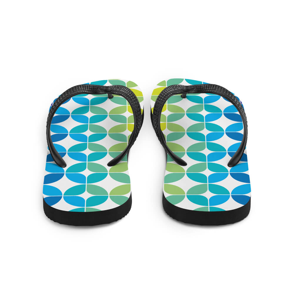 Mid Century Modern Blue Aqua StarChips Flip-Flops back view