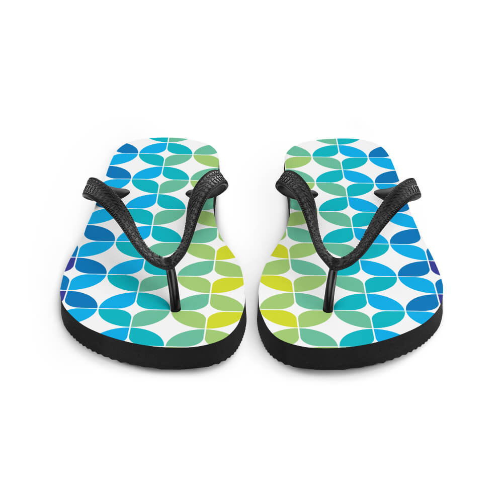 Mid Century Modern Blue Aqua StarChips Flip-Flops front view