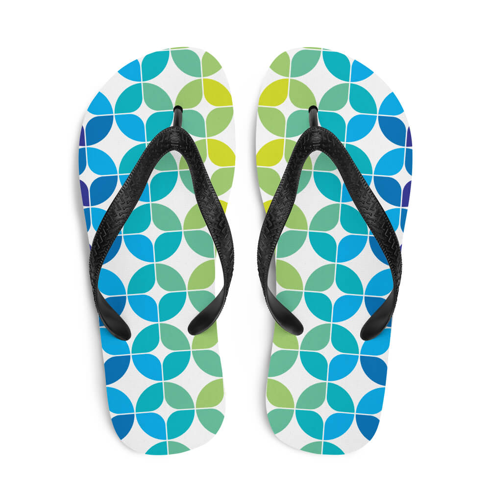 Mid Century Modern Blue Aqua StarChips Flip-Flops top view