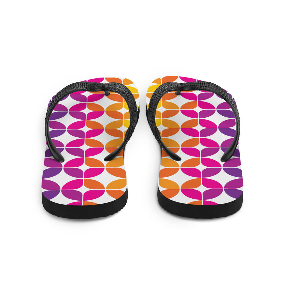 Mid Century Modern Purple Orange StarChips Flip-Flops back view