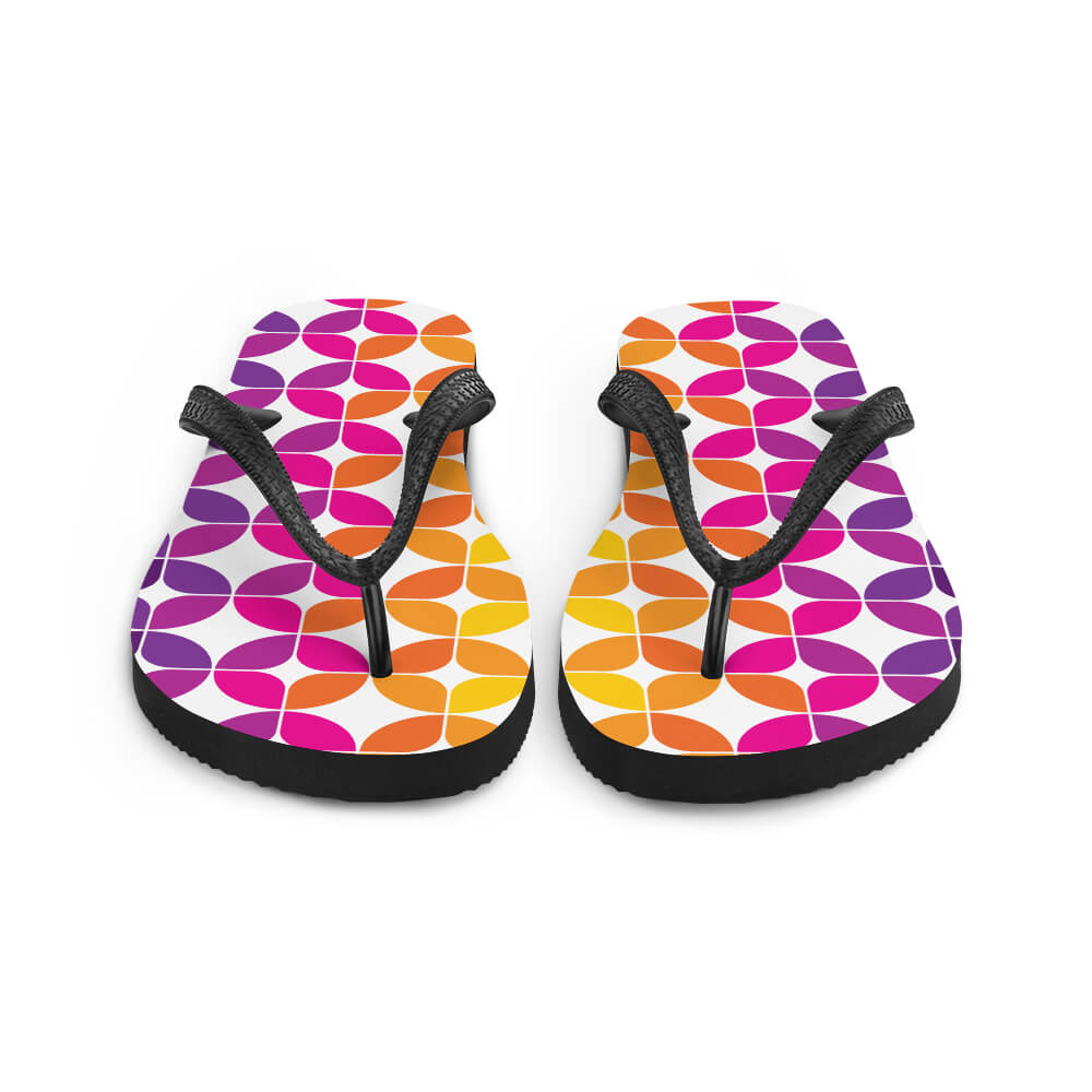 Mid Century Modern Purple Orange StarChips Flip-Flops front view