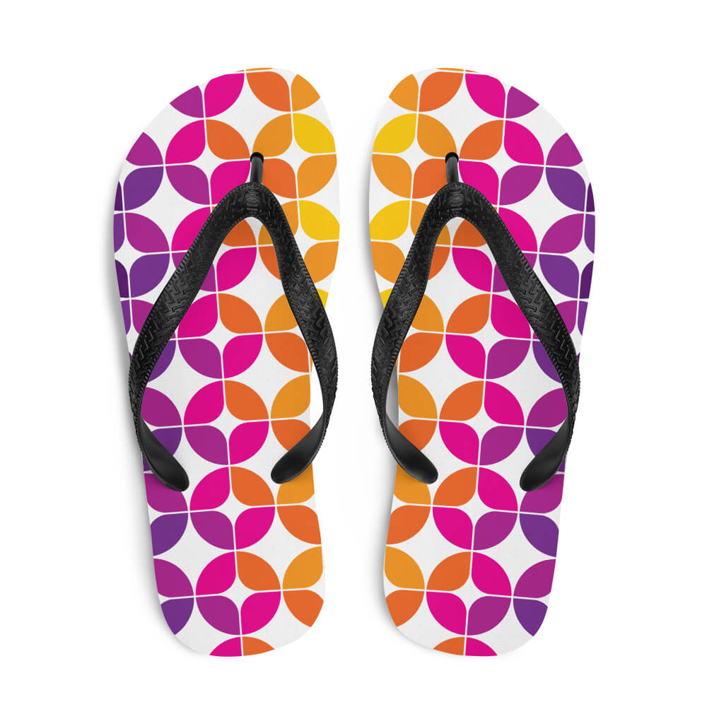 Mid Century Modern Purple Orange StarChips Flip-Flops top view