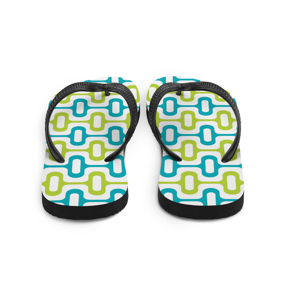 Mid Century Modern Aqua Green ZipperDee Flip-Flops back view