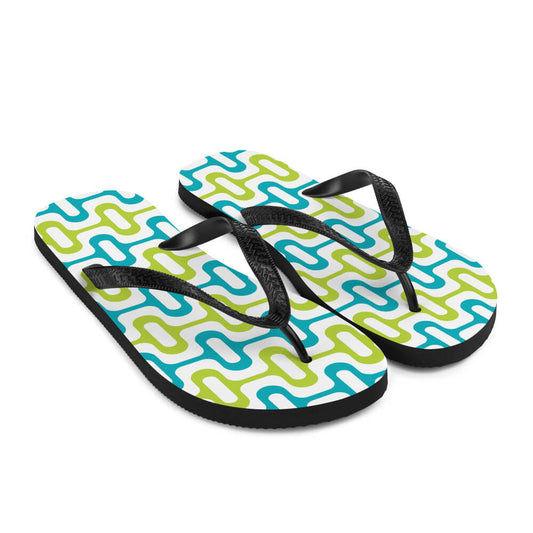 Mid Century Modern Aqua Green ZipperDee Flip-Flops angle view