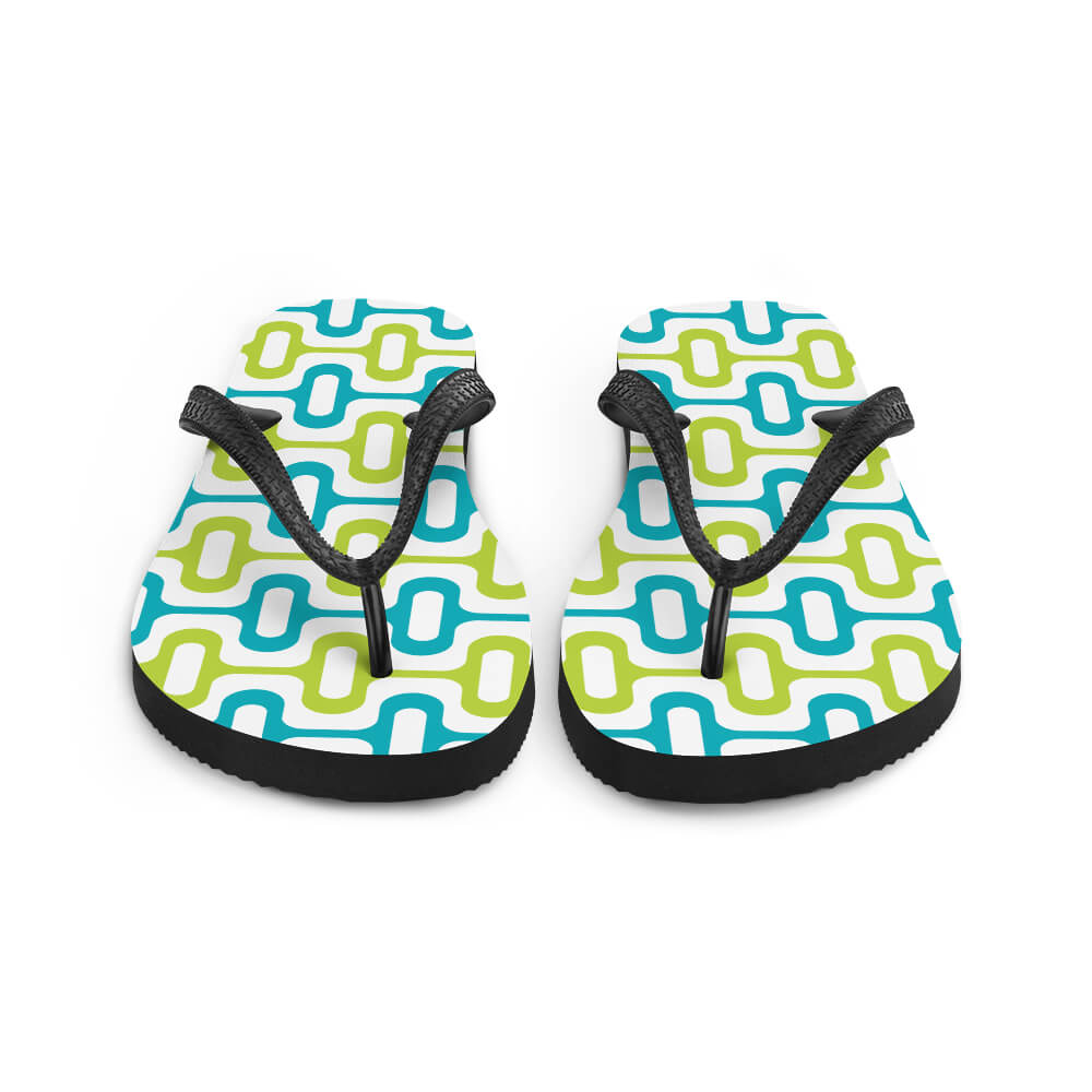 Mid Century Modern Aqua Green ZipperDee Flip-Flops front view