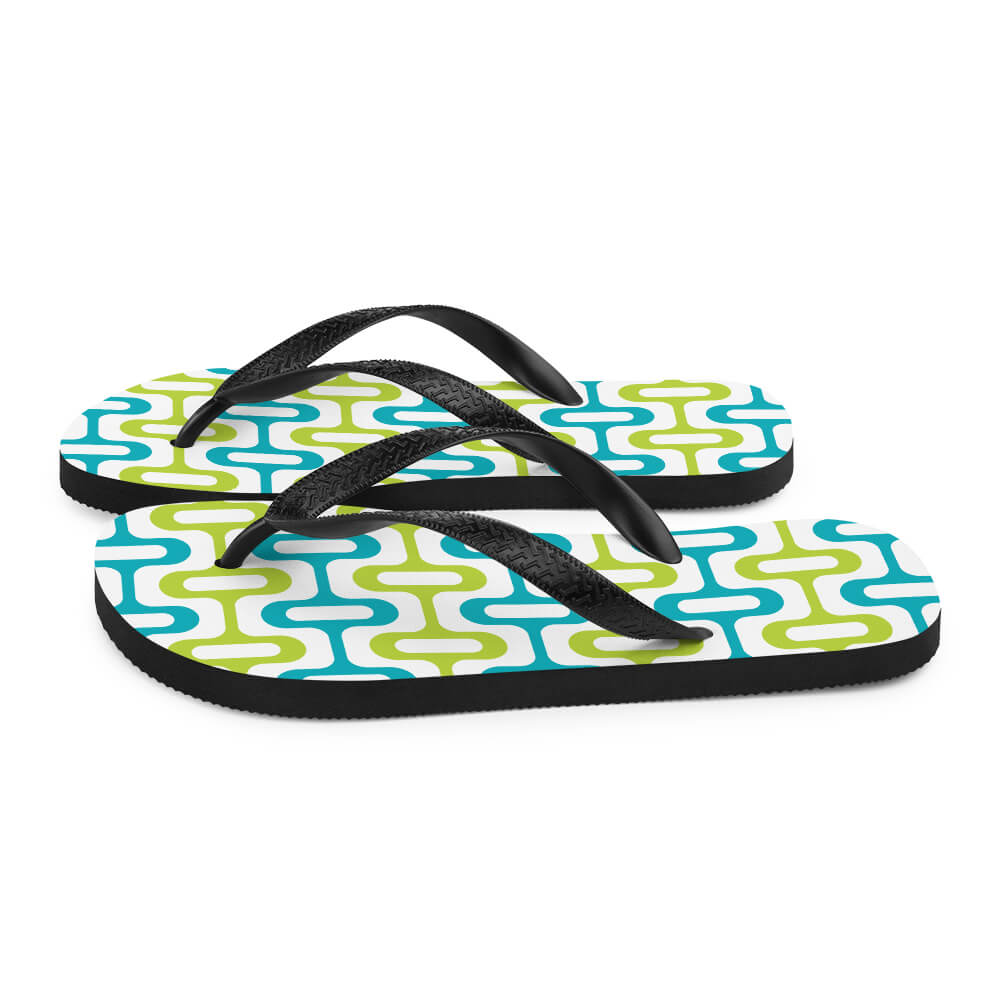 Mid Century Modern Aqua Green ZipperDee Flip-Flops side view
