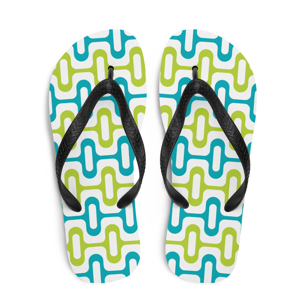 Mid Century Modern Aqua Green ZipperDee Flip-Flops top view