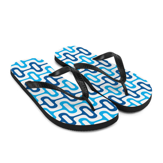 Mid Century Modern Blue ZipperDee Flip-Flops angle view