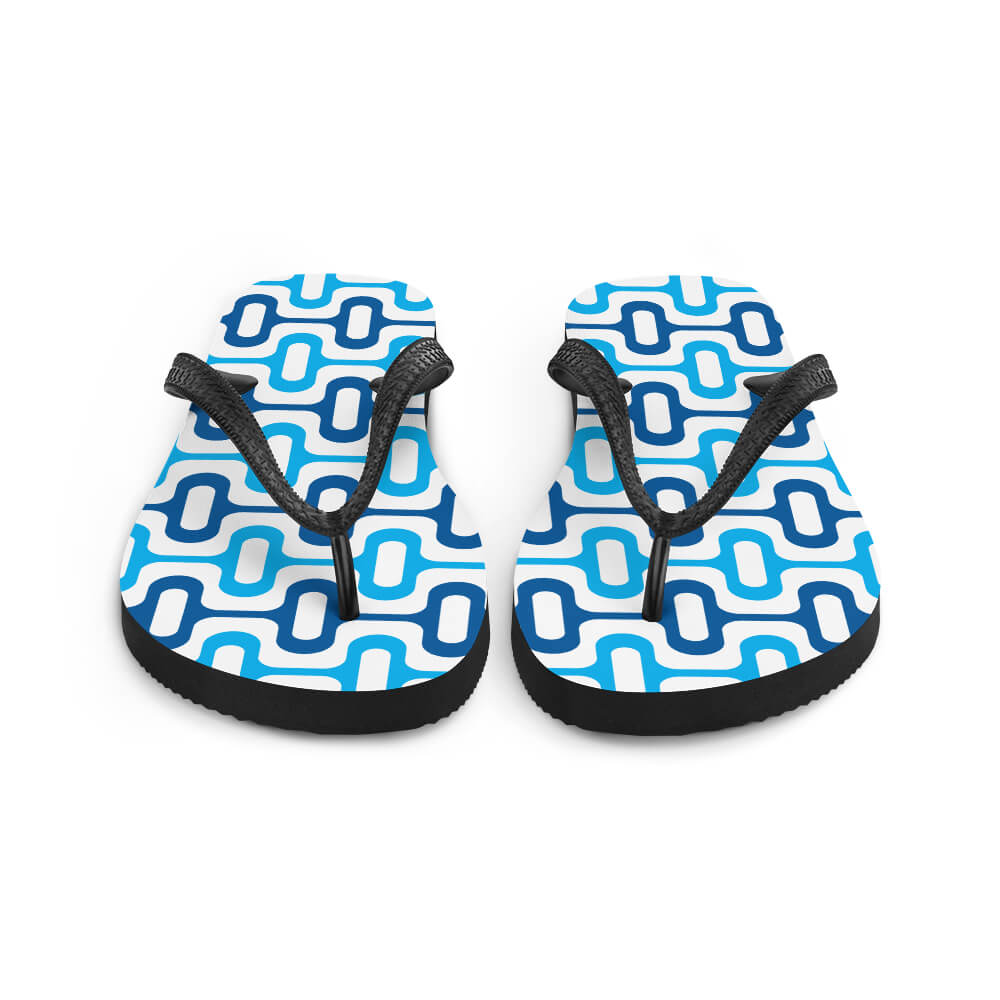 Mid Century Modern Blue ZipperDee Flip-Flops front view