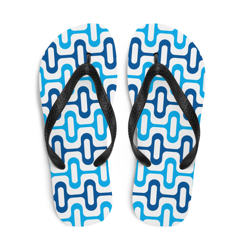 Mid Century Modern Blue ZipperDee Flip-Flops top view