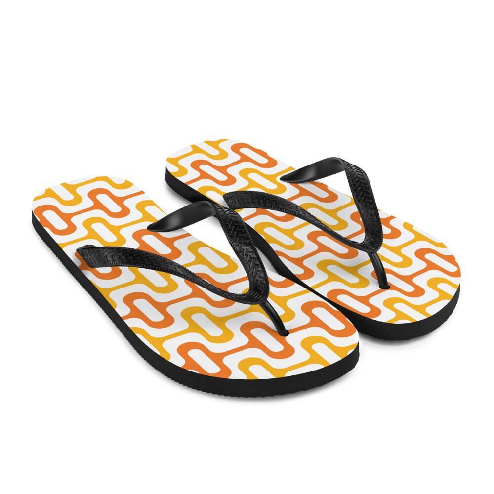 Mid Century Modern Orange ZipperDee Flip-Flops angle view