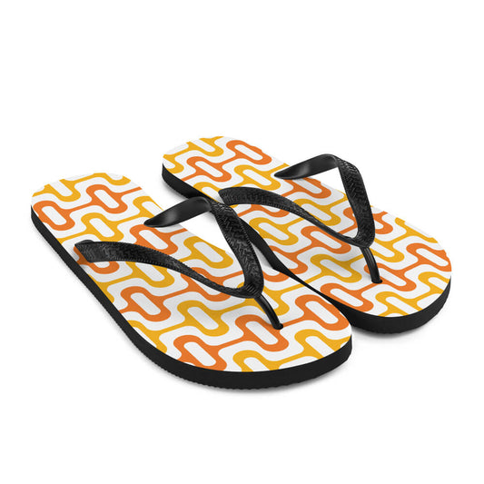 Mid Century Modern Orange ZipperDee Flip-Flops angle view
