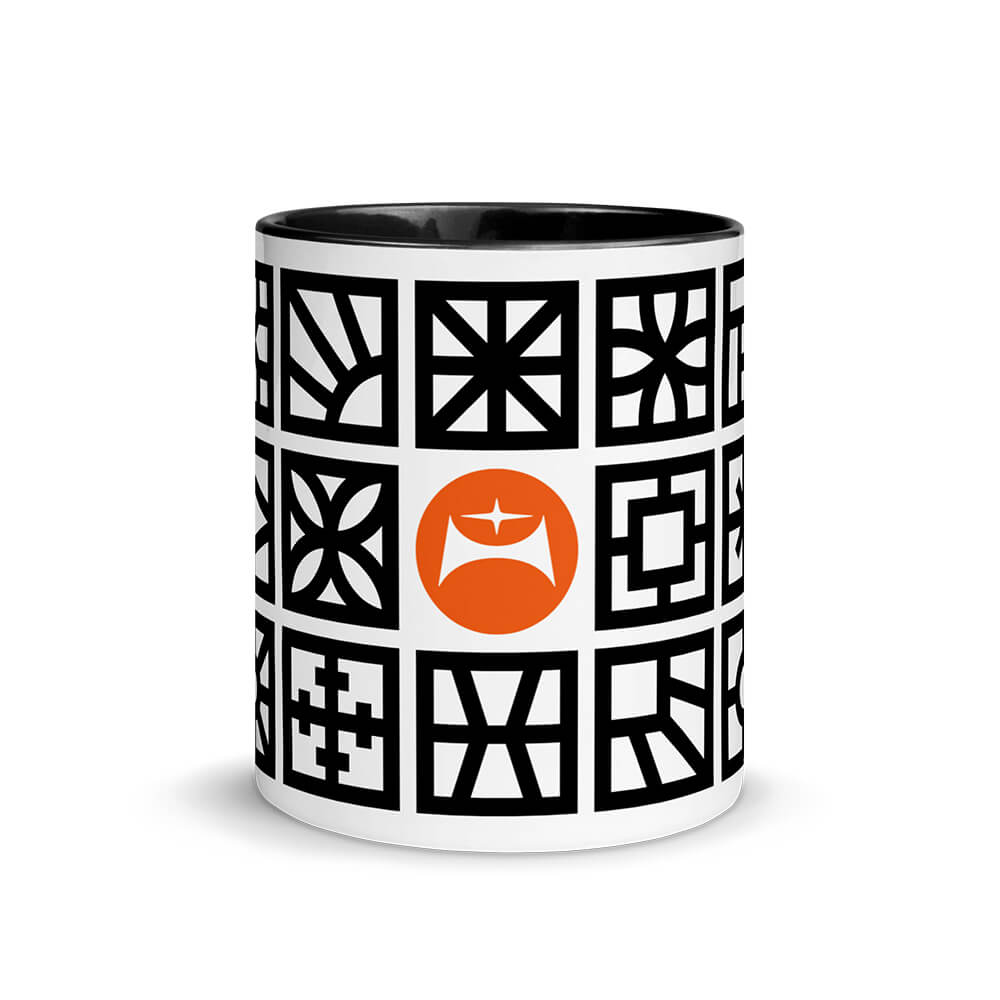 Mid Century Modern Black and White Breeze Blocks 11oz Mug with Color Inside front