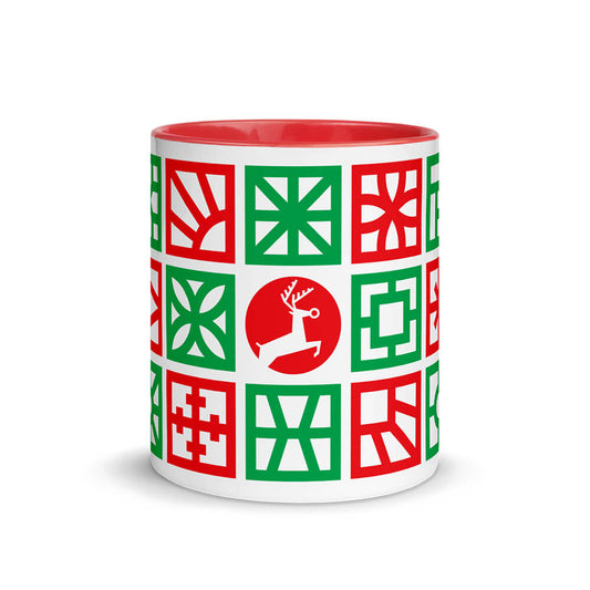 Mid Century Modern Christmas Breeze Blocks 11oz Mug with Color Inside front view