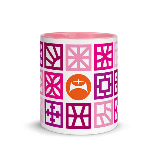 Mid Century Modern Pink Breeze Blocks 11oz Mug with Color Inside front view