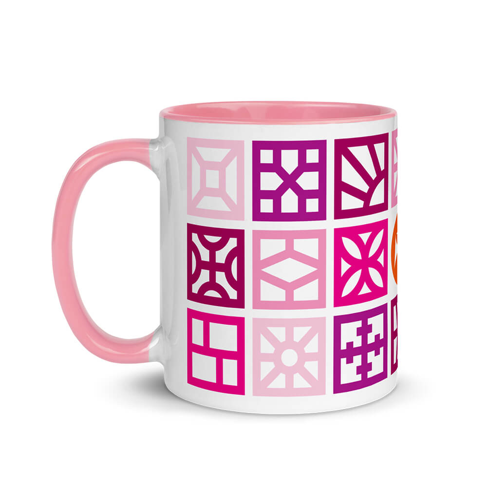 Mid Century Modern Pink Breeze Blocks 11oz Mug with Color Inside left view