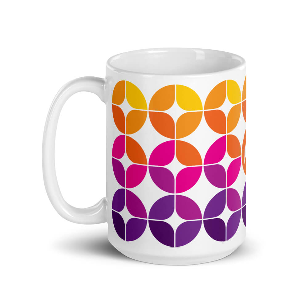 Mid Century Modern Purple Pink Orange StarChips 15oz Mug left view