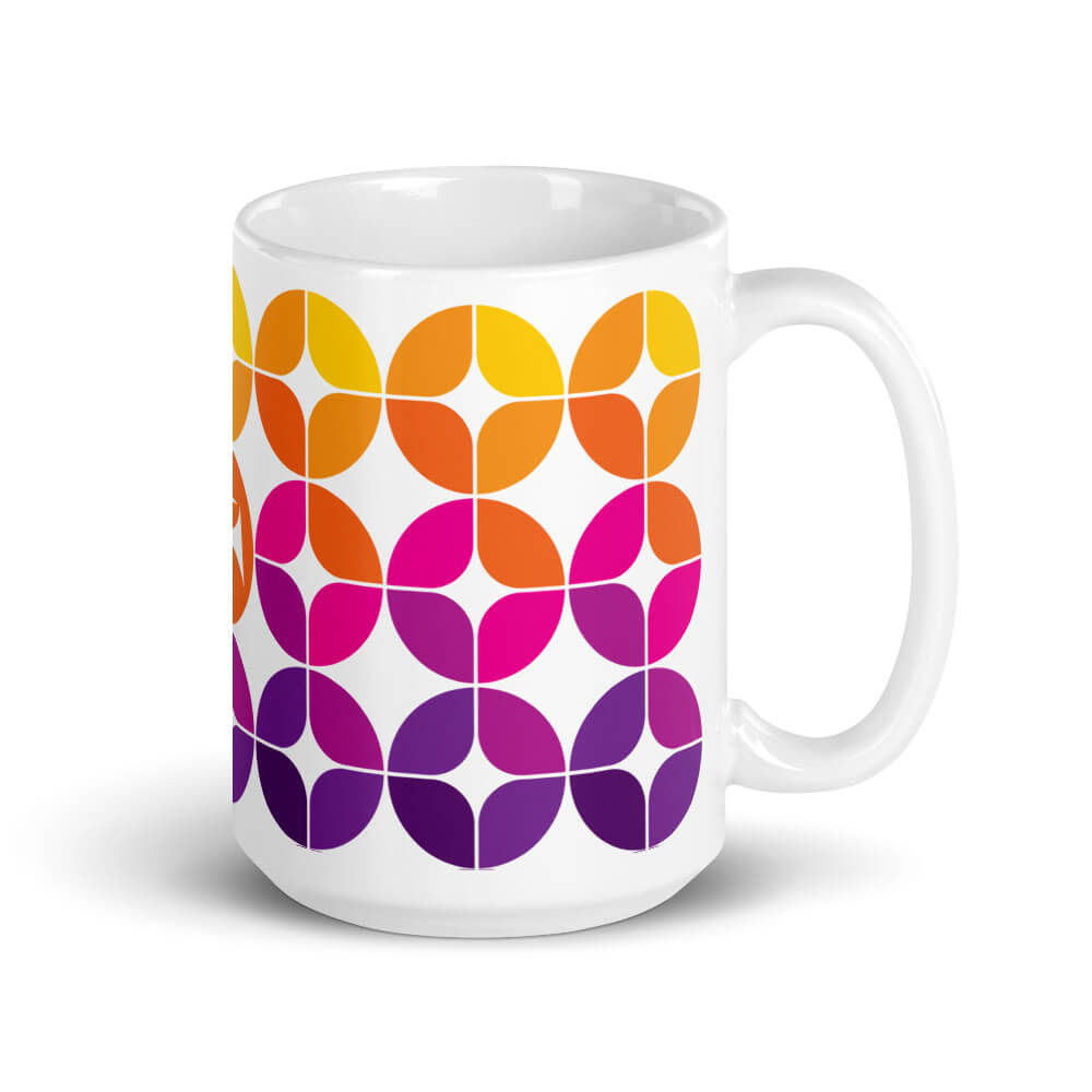 Mid Century Modern Purple Pink Orange StarChips 15oz Mug right view