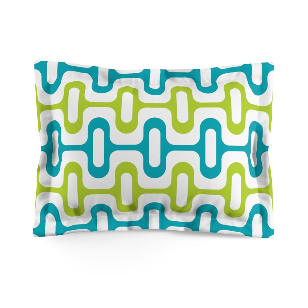 Mid Century Modern Aqua Green ZipperDee Standard Size Pillow Sham with flange flat view
