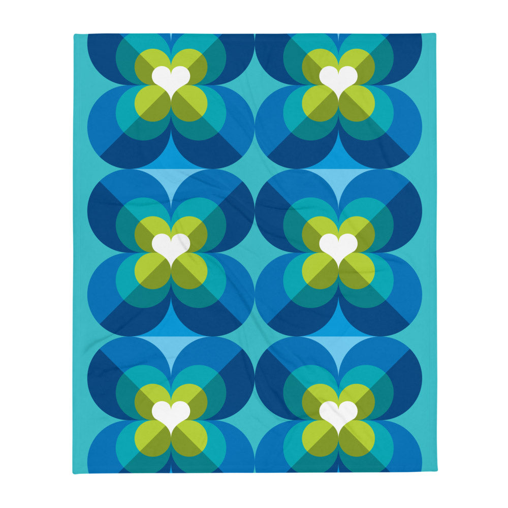 Mid Century Modern Aqua Blue LoverLeaf 50" x 60" Throw Blanket flat view