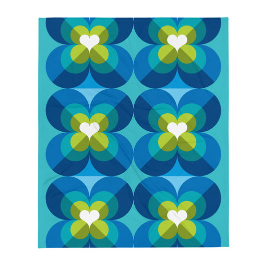 Mid Century Modern Aqua Blue LoverLeaf 50" x 60" Throw Blanket flat view