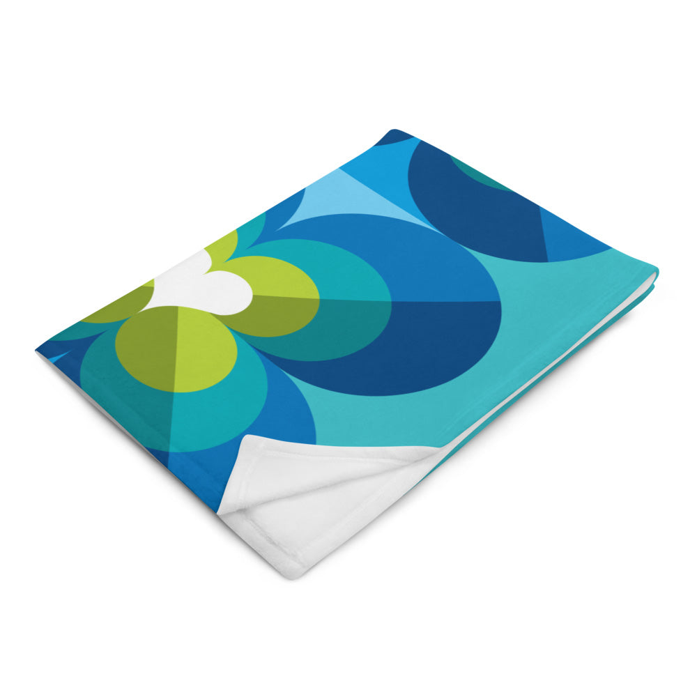 Mid Century Modern Aqua Blue LoverLeaf 50" x 60" Throw Blanket folded