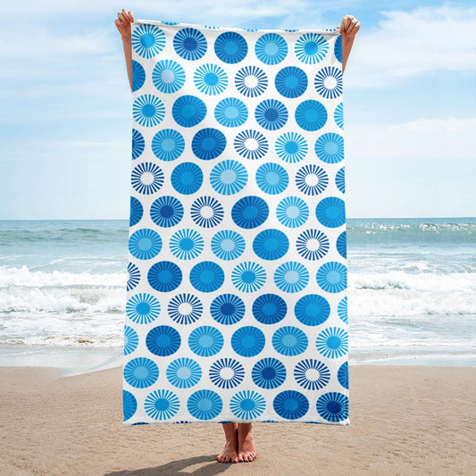 Mid Century Modern Blue FlowerPower Beach & Pool Towel
