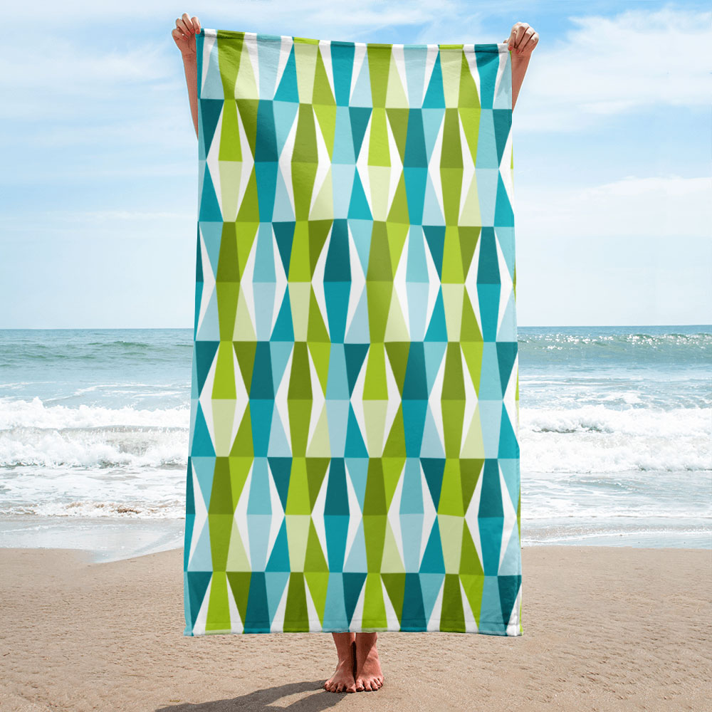 Mid Century Modern Aqua Green LozAnges Beach & Pool Towel