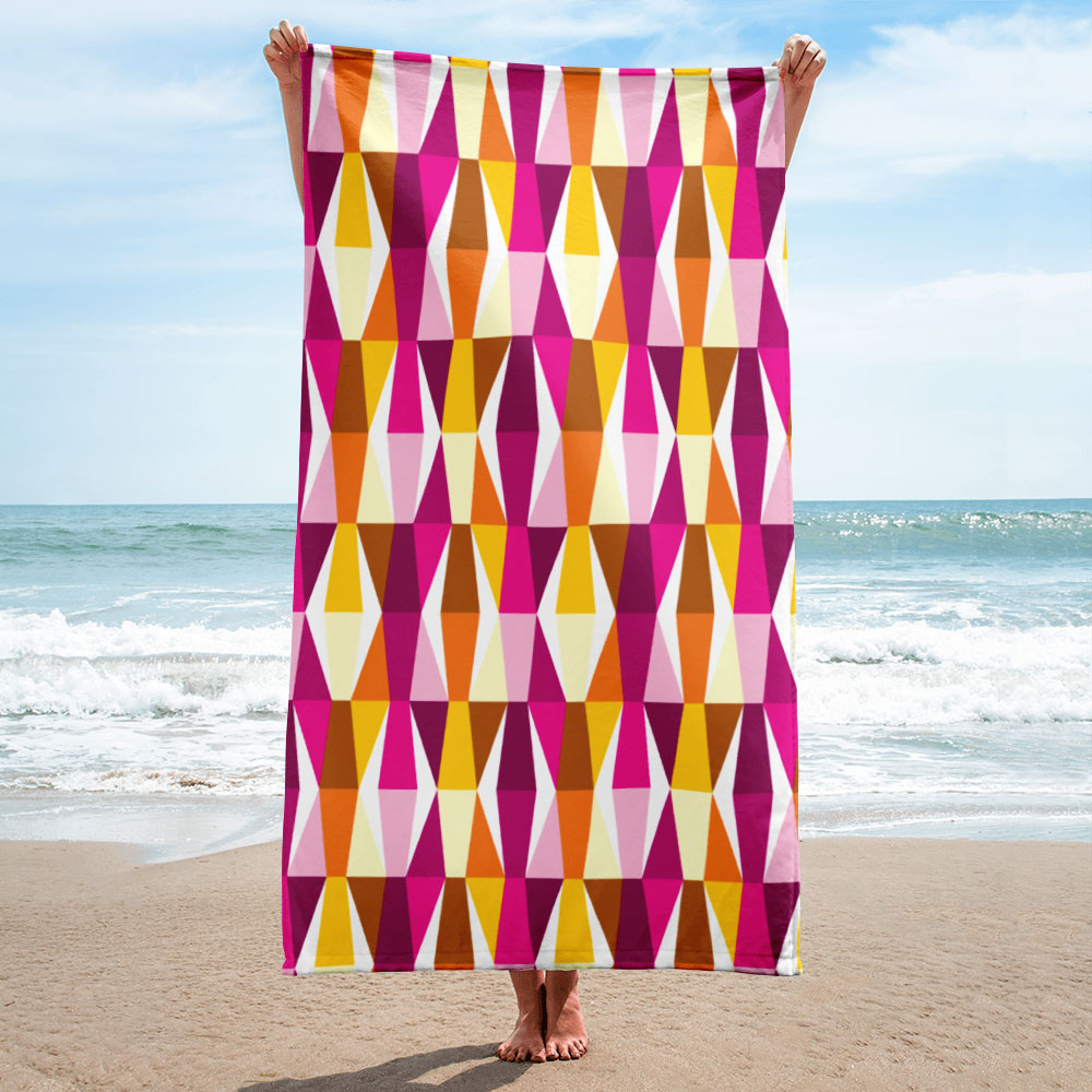 Mid Century Modern Orange Pink LozAnges Beach & Pool Towel