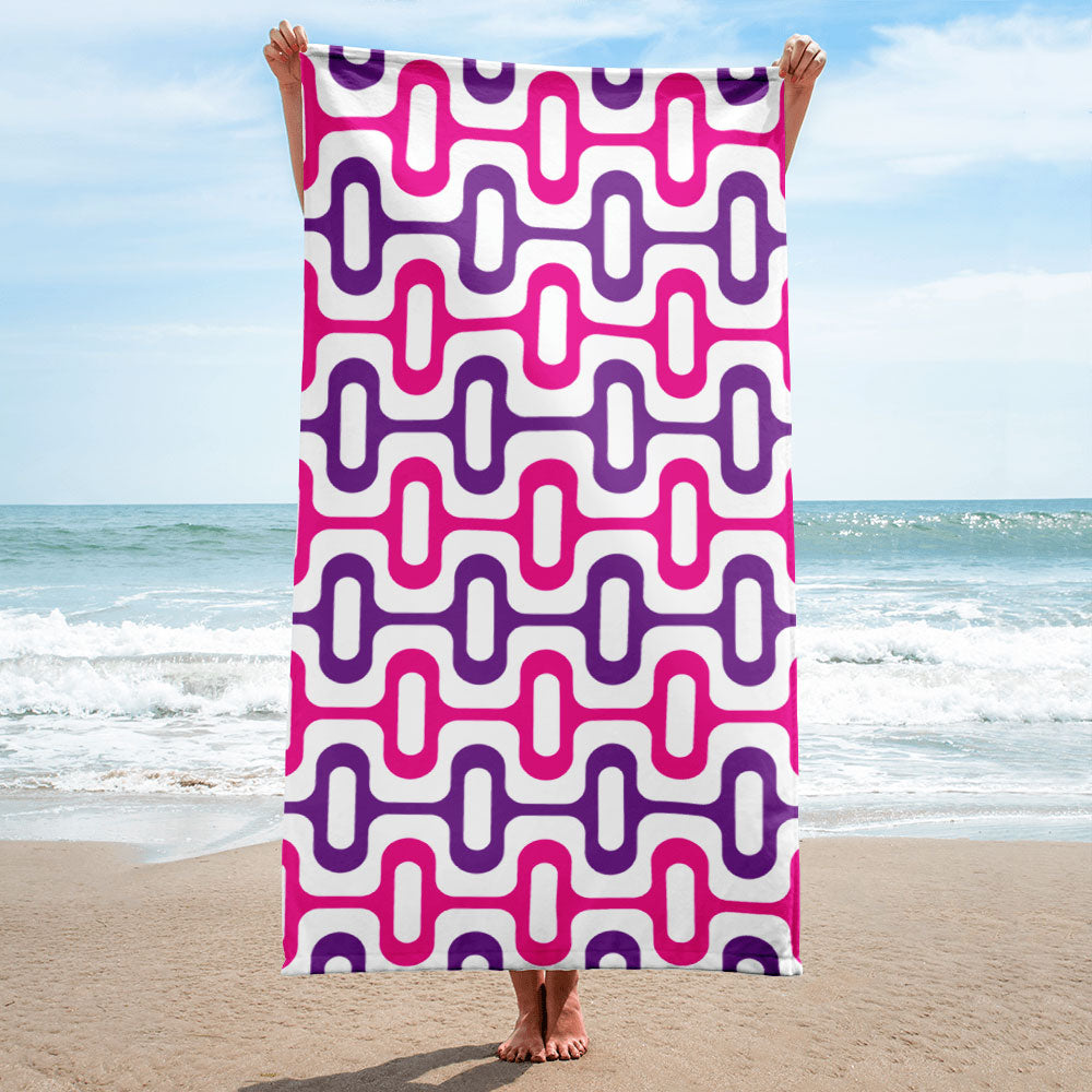 Mid Century Modern Pink ZipperDee Beach & Pool Towel