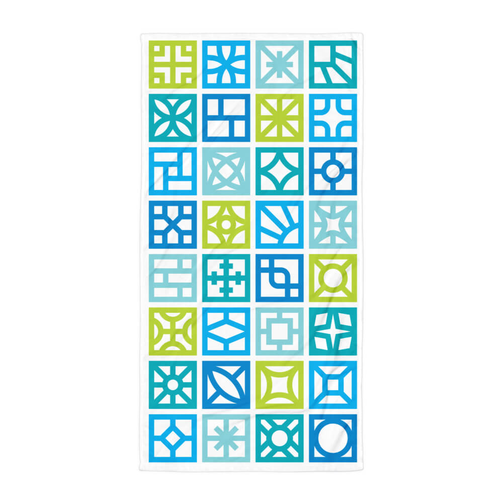 Mid Century Modern Blue Breeze Blocks Beach & Pool Towel flat view