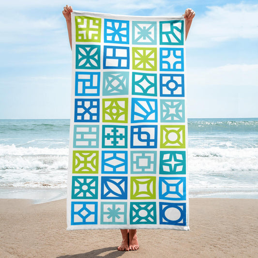 Mid Century Modern Blue Breeze Blocks Beach & Pool Towel front view