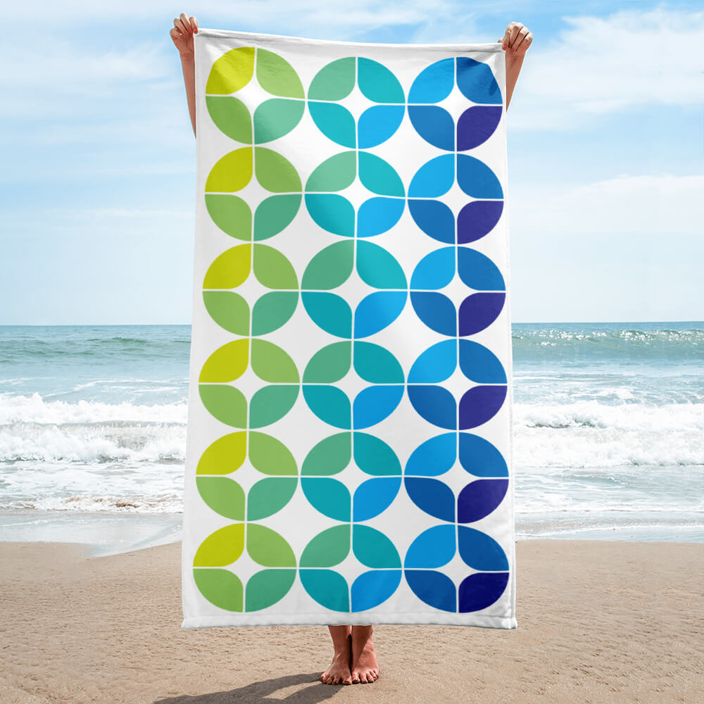 Mid Century Modern Blue Aqua StarChips Beach & Pool Towel front view