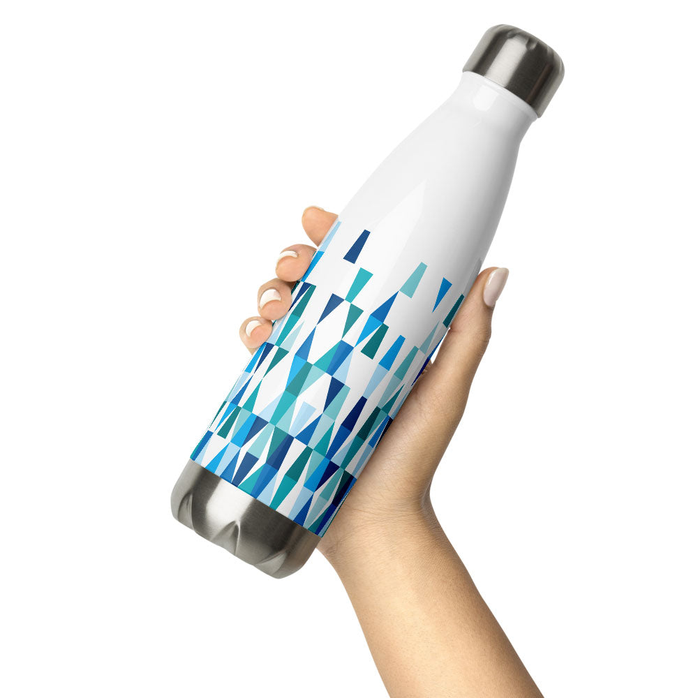 Mid Century Modern Blue Aqua LozAnges 17 oz Stainless Steel Water Bottle in hand
