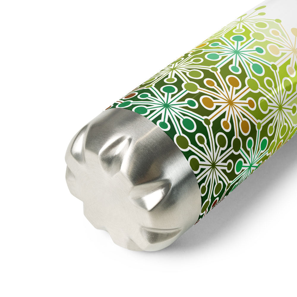Mid Century Modern Eco Green PsychoFlakes 17 oz Stainless Steel Water Bottle bottom view