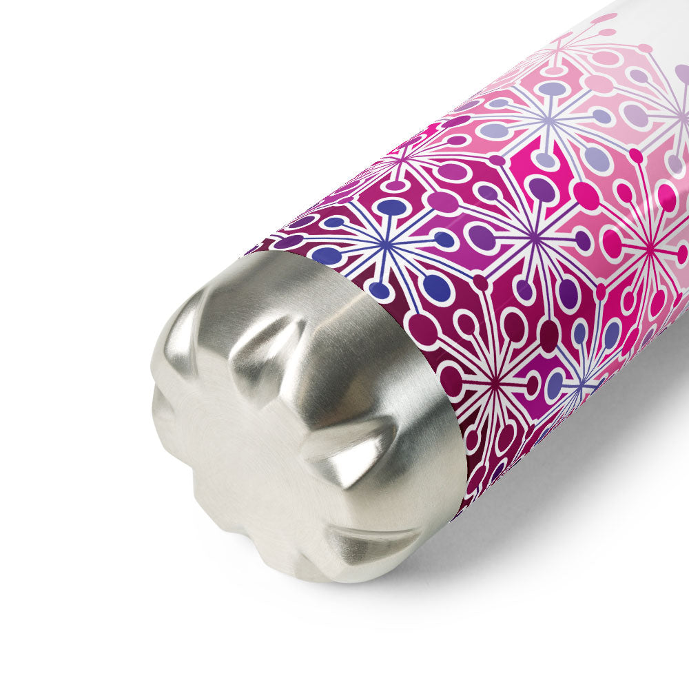Mid Century Modern Frozen Pink PsychoFlakes 17 oz Stainless Steel Water Bottle bottom view
