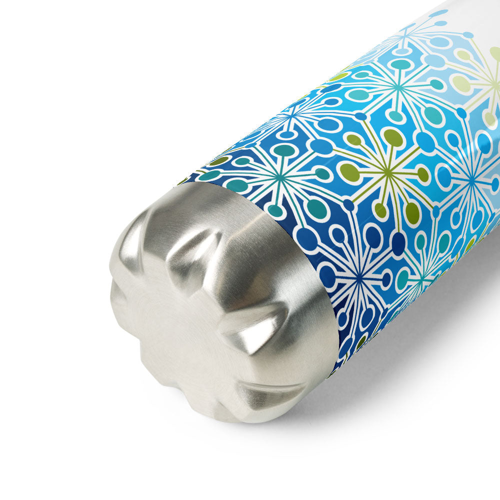 Mid Century Modern Icy Blue PsychoFlakes 17 oz Stainless Steel Water Bottle bottom view