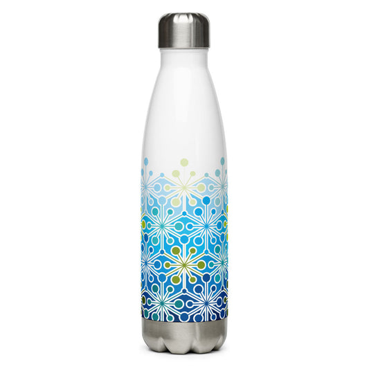 Mid Century Modern Icy Blue PsychoFlakes 17 oz Stainless Steel Water Bottle front view