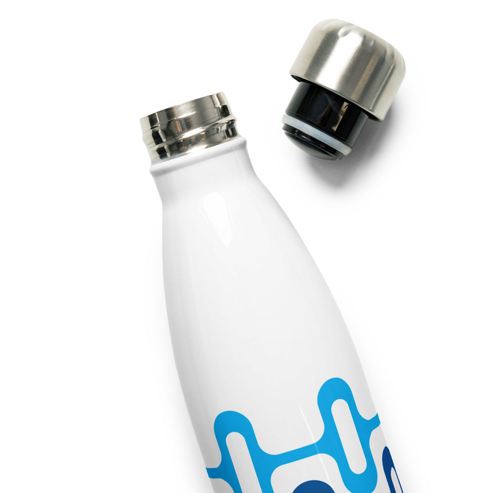 Mid Century Modern Blue ZipperDee 17 oz Stainless Steel Water Bottle cap off