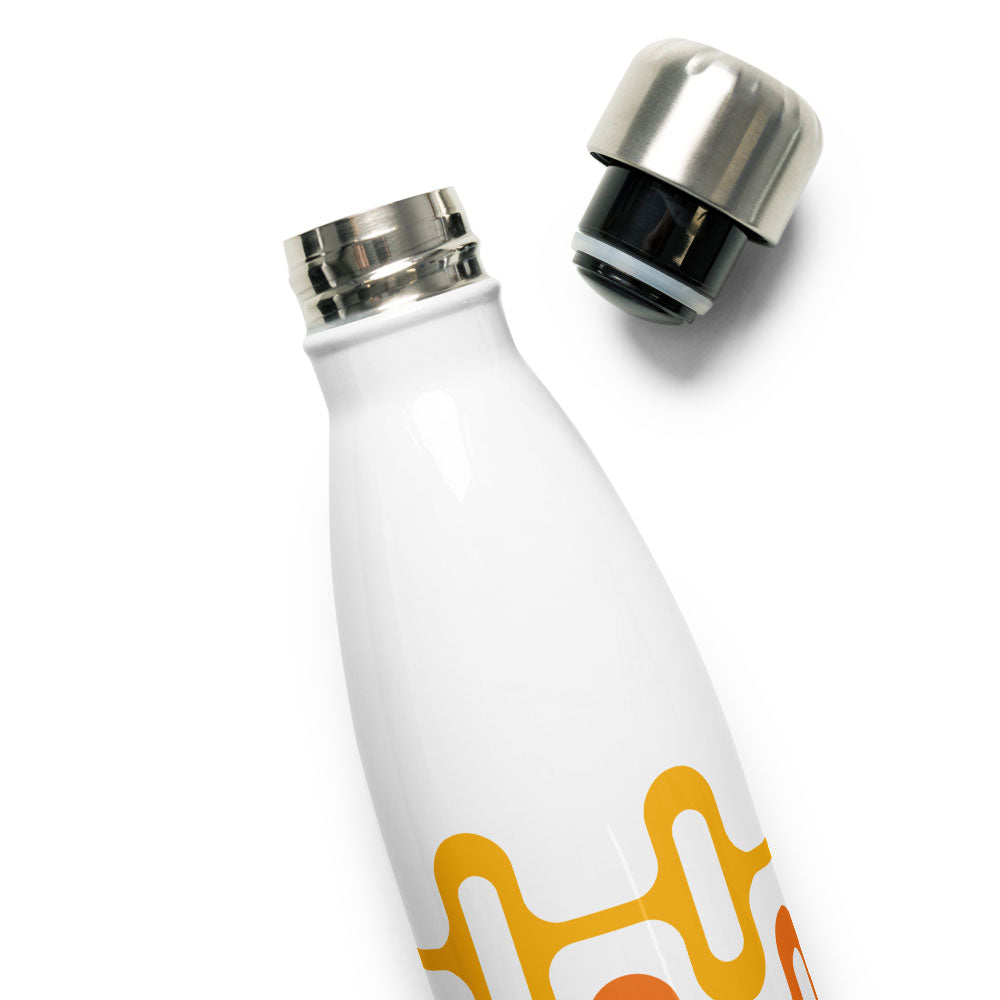 Mid Century Modern Orange ZipperDee 17 oz Stainless Steel Water Bottle open cap