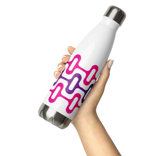 Mid Century Modern Purple Pink ZipperDee 17 oz Stainless Steel Water Bottle in hand