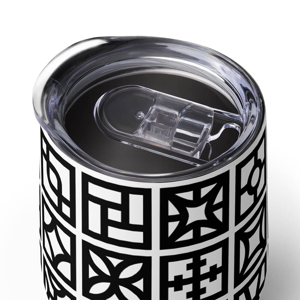 Mid Century Modern Black and White Breeze Blocks 12 oz Stainless Steel Designer Wine Tumbler top view