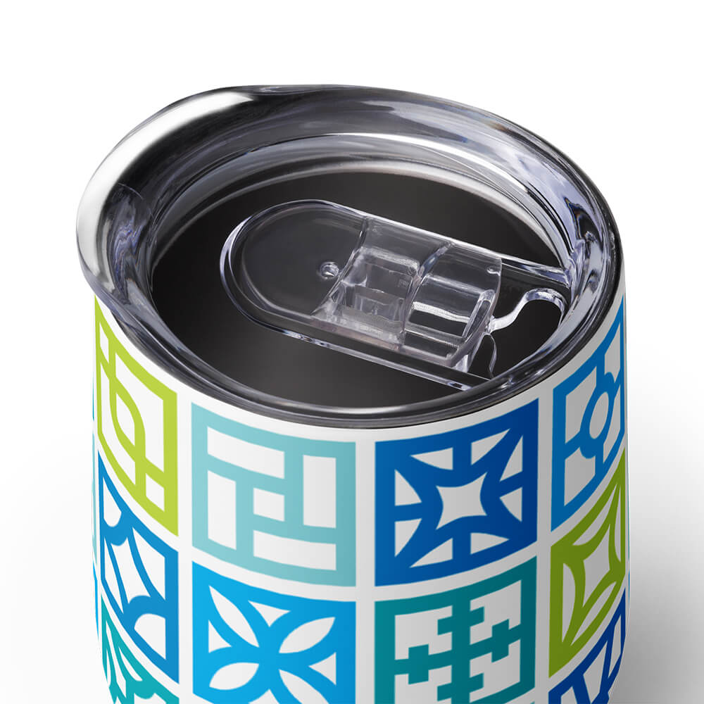Mid Century Modern Blue Breeze Blocks 12 oz Stainless Steel Designer Wine Tumbler top view