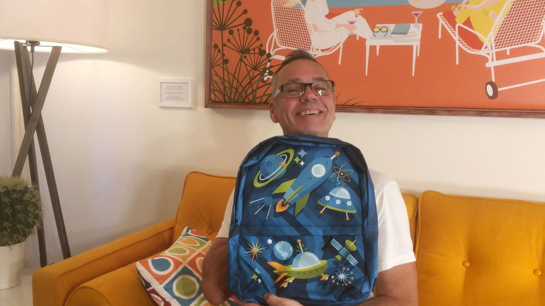 Samples: Mid Century SpaceCadet Backpack collection plus 2 sneak peeks throw pillow!