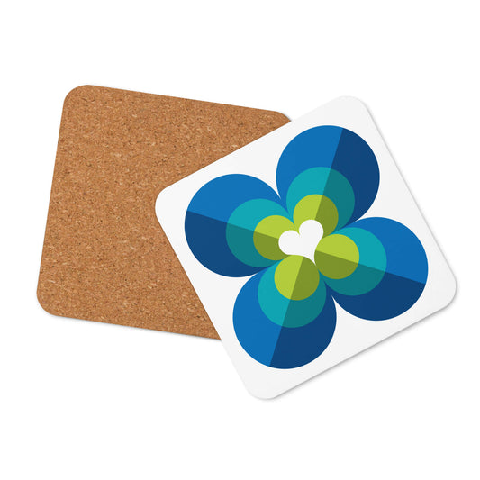 Mid Century Modern Blue LoverLeaf Square Coaster with cork bottom
