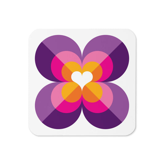 Mid Century Modern Purple LoverLeaf Square Coaster top view